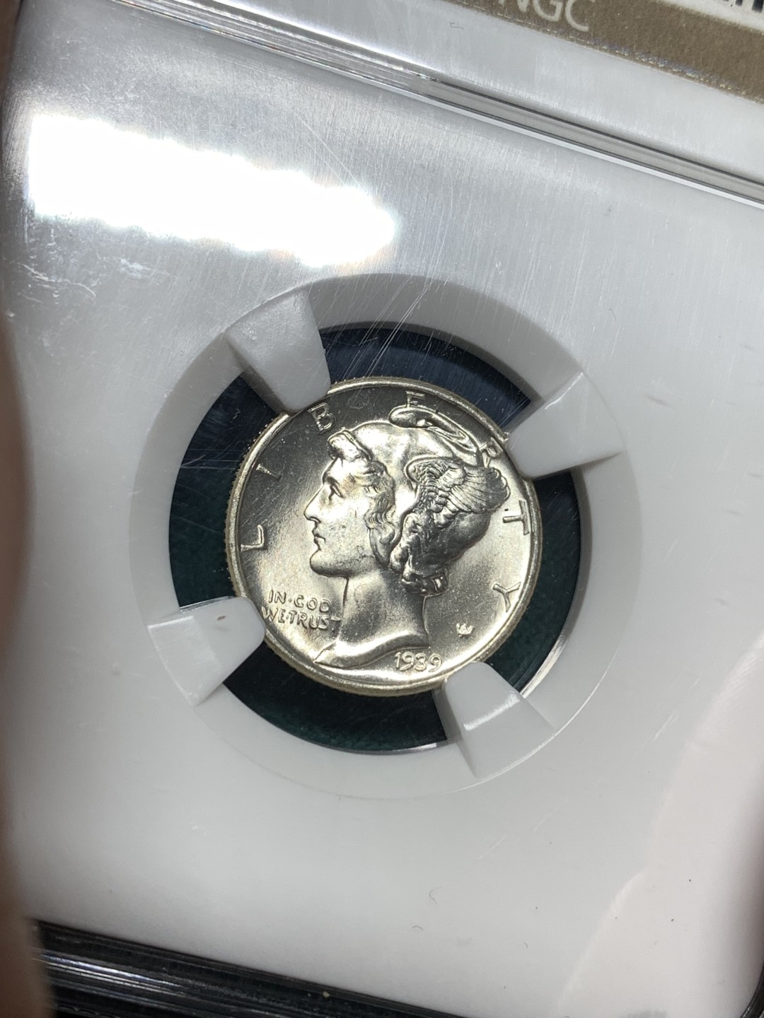 《竞宝斋》第167场-周日，周一，周四 3场 (全场包邮) NGC-MS66FB 1939年 美国 小飞侠 10美分 经典设计 高分 带FB尾缀少见