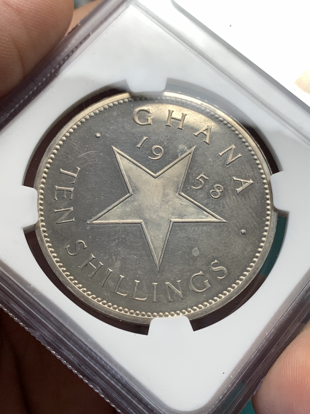 《竞宝斋》第167场-周日，周一，周四 3场 (全场包邮) NGC-PF64 加纳1958年10先令早期年份精制币 非常少见