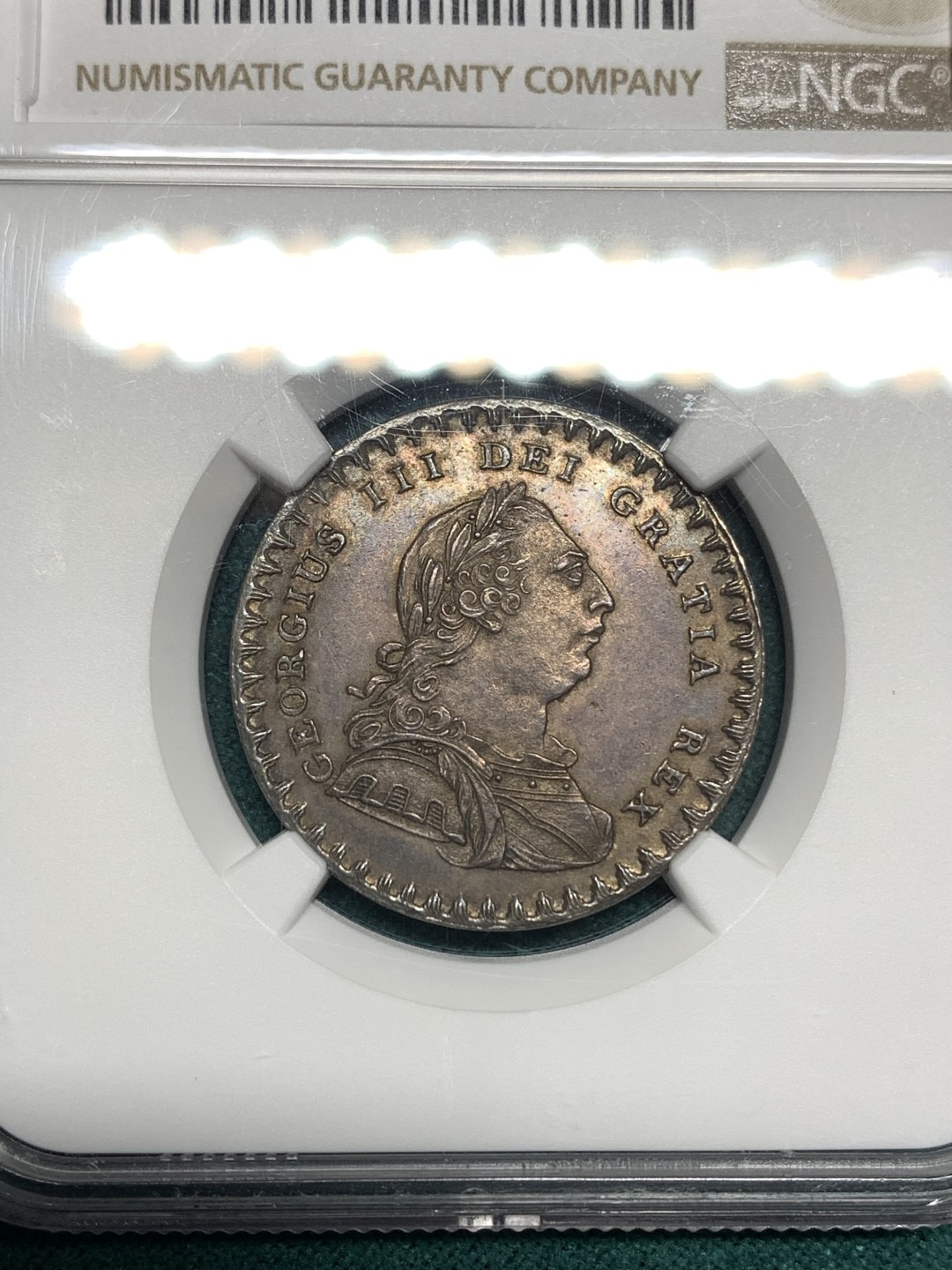 《竞宝斋》第167场-周日，周一，周四 3场 (全场包邮) NGC MS65 英国英格兰银行 1811年 乔治三世 1先令6便士（18便士）银行官方代币 双面紫罗兰包浆 高分难寻 收藏级品相