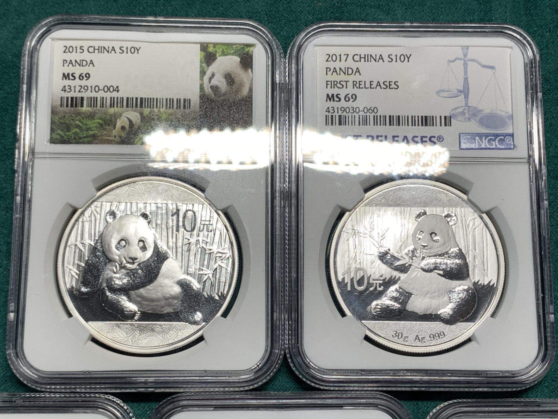 《竞宝斋》第167场-周日，周一，周四 3场 (全场包邮) NGC MS69  2015/2016/2017/2018/2019年熊猫银币 5枚一组
