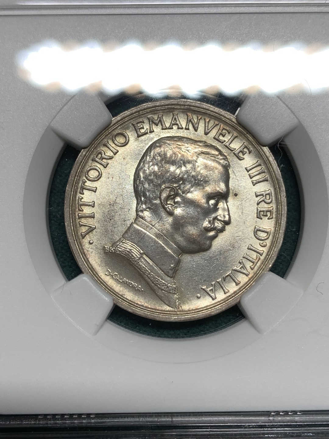 《竞宝斋》第167场-周日，周一，周四 3场 (全场包邮) NGC MS62 意大利1916年2里拉银币 人像耳廓清洗、马车高点聚在、女神胸甲双环、手持的盾纹也非常清晰，可冲63