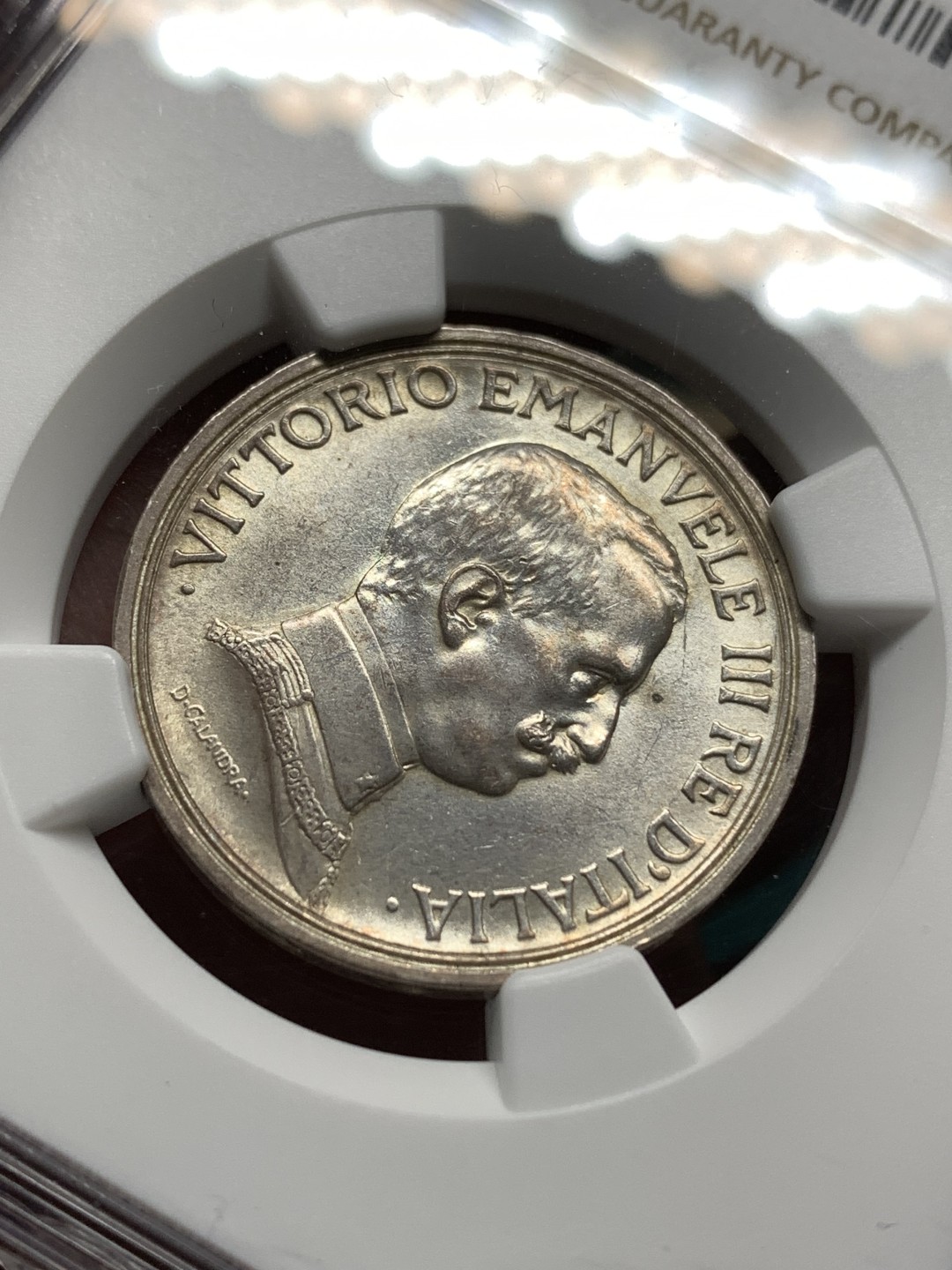 《竞宝斋》第167场-周日，周一，周四 3场 (全场包邮) NGC MS62 意大利1916年2里拉银币 人像耳廓清洗、马车高点聚在、女神胸甲双环、手持的盾纹也非常清晰，可冲63