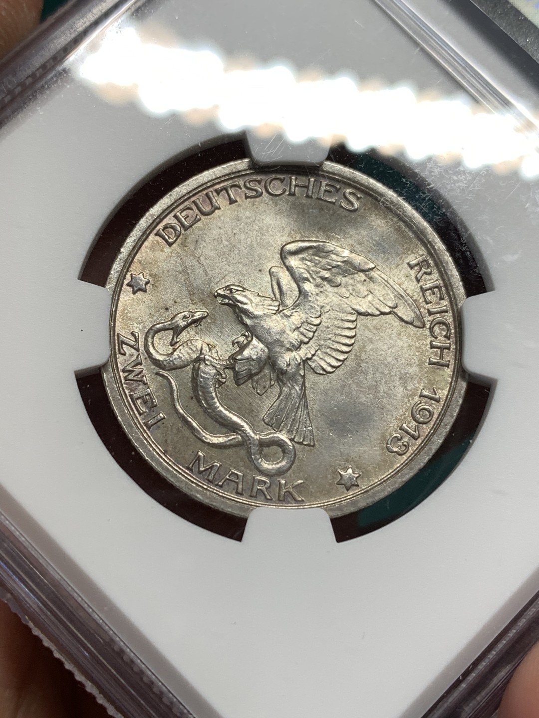 《竞宝斋》第167场-周日，周一，周四 3场 (全场包邮) NGC-MS64 德国 1913年 2马克 战胜拿破仑 银币 银光熠熠 底板完整 浮雕繁复 入门纪念马克