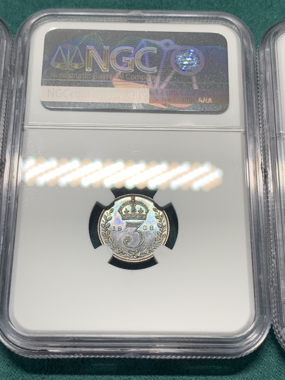 《竞宝斋》第167场-周日，周一，周四 3场 (全场包邮) 1908年 英国濯足银币NGC一套4枚，带原盒。1P MS65，2P MS64，3P MS63，4P MS62