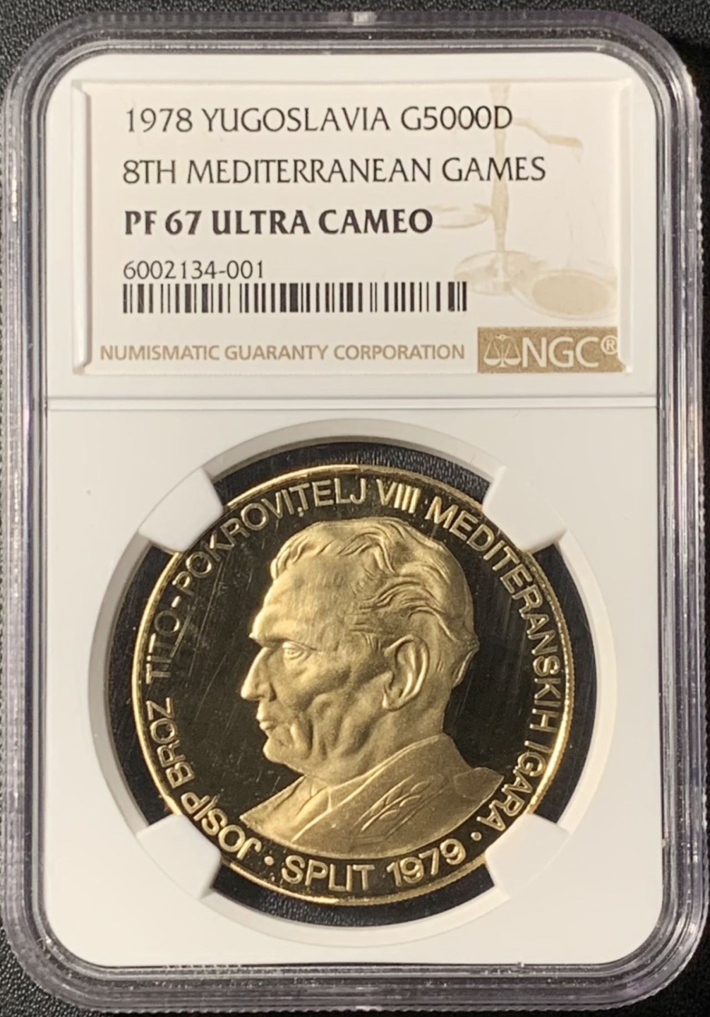 紫瑗钱币——第300期拍卖 南斯拉夫 1978年 第八届地中海运动会 5000第纳尔 29.5克 0.9金 NGC PR68 UC