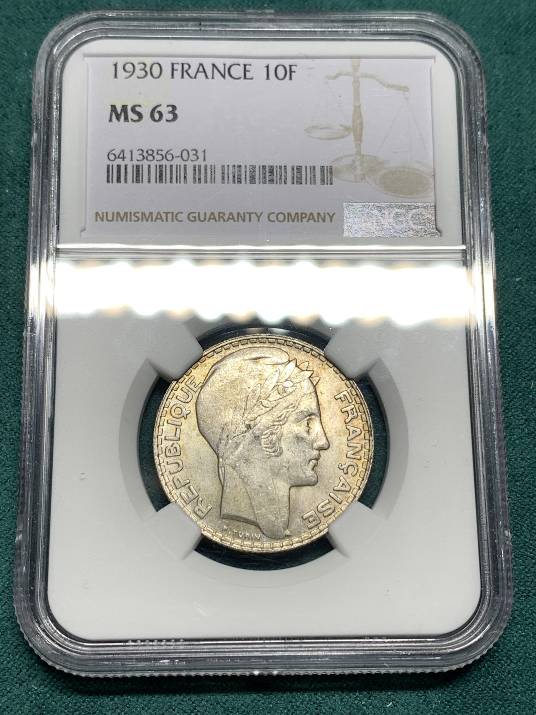 《竞宝斋》第167场-周日，周一，周四 3场 (全场包邮) NGC MS63 法国1930年 少女 10法郎银币