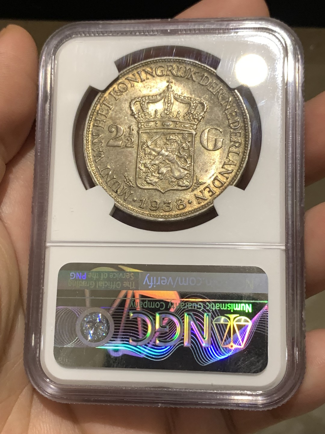 《竞宝斋》第167场-周日，周一，周四 3场 (全场包邮) NGC MS63 荷兰 1938年 威廉明娜 深发版 2.5G 大银币 更高分只有2枚