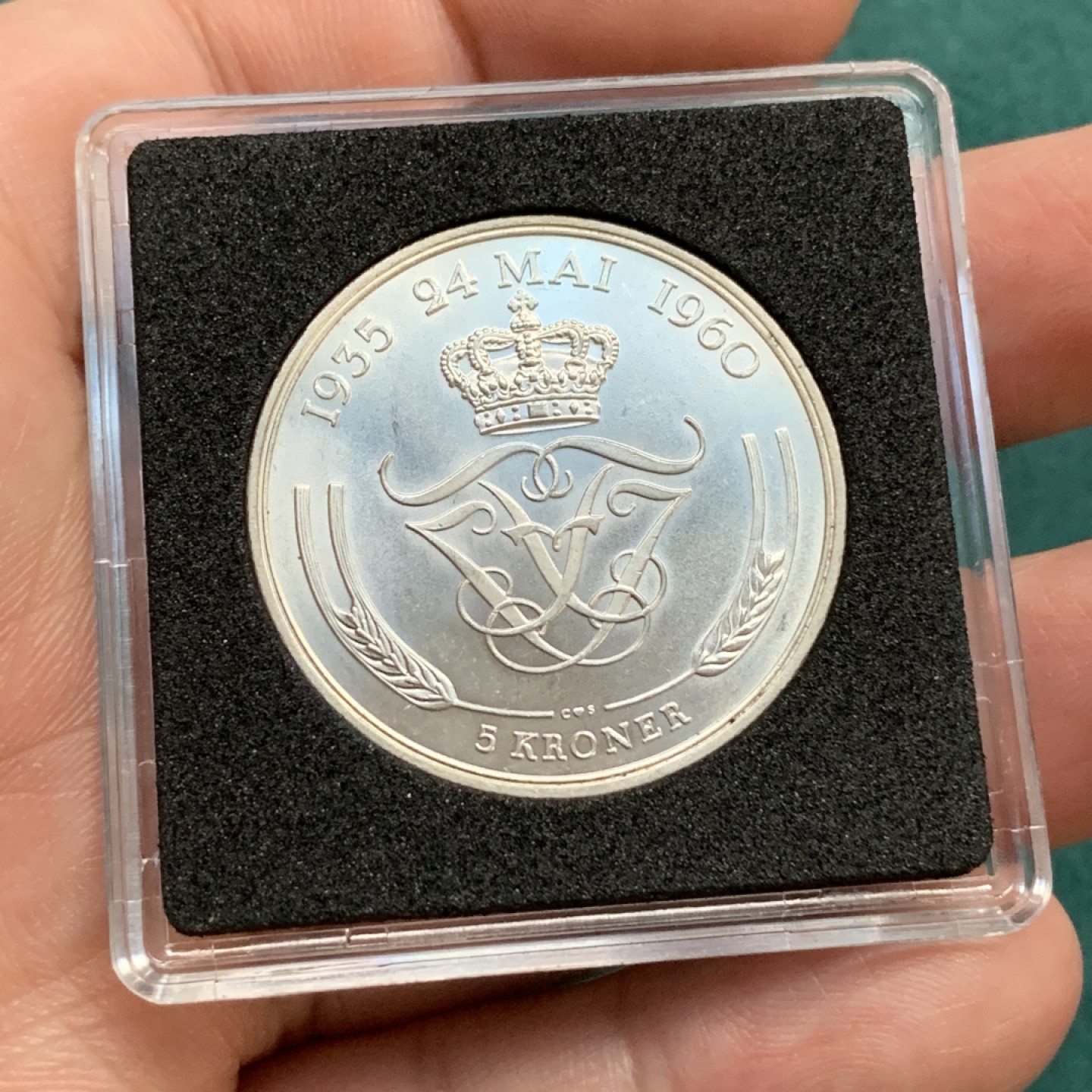 《竞宝斋》第167场-周日，周一，周四 3场 (全场包邮) 1960年 丹麦国王 银婚5克朗银币