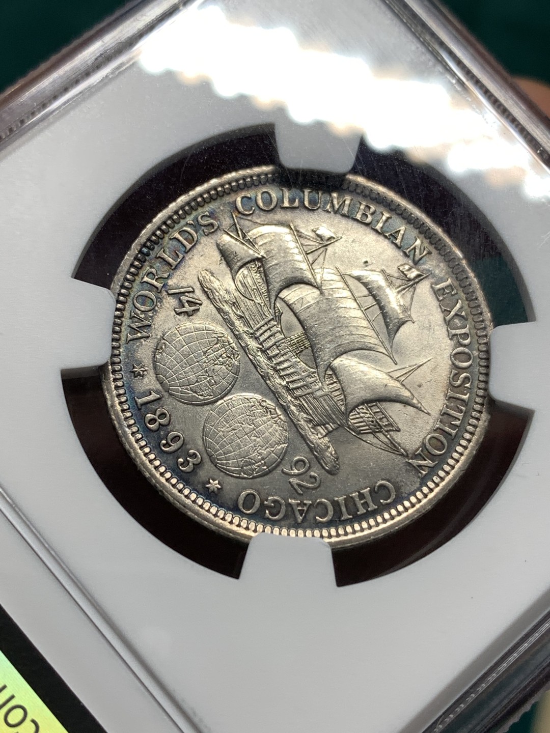 《竞宝斋》第167场-周日，周一，周四 3场 (全场包邮) NGC-AU58 美国 1893年 哥伦布 50美分 半美元 航海纪念 银币 黑色环彩