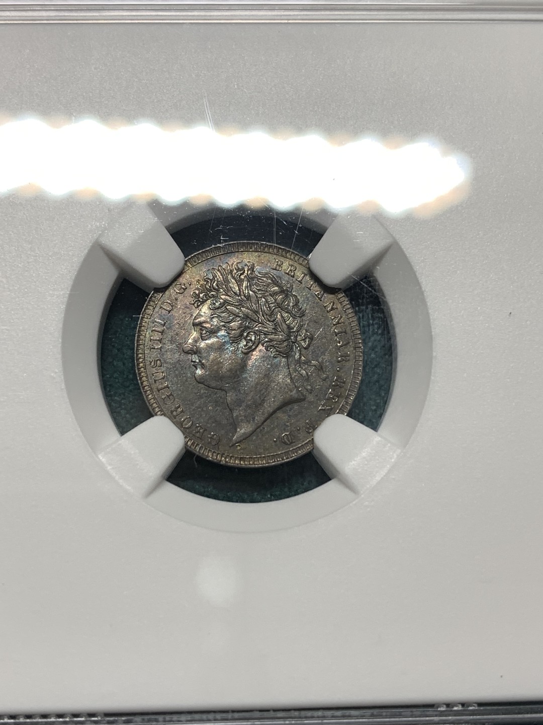 《竞宝斋》第167场-周日，周一，周四 3场 (全场包邮) NGC AU58-MS61 英国 1830年 乔治四世 濯足节银币 通体欧洲五彩包浆 低评状态 乔四在位仅9年 发行量比后面的濯足币少很多 全套有分不容易 参考2018年外拍一套状态稍逊的裸币成交432美元