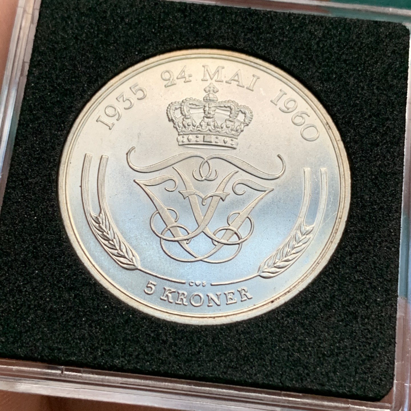 《竞宝斋》第167场-周日，周一，周四 3场 (全场包邮) 1960年 丹麦国王 银婚5克朗银币