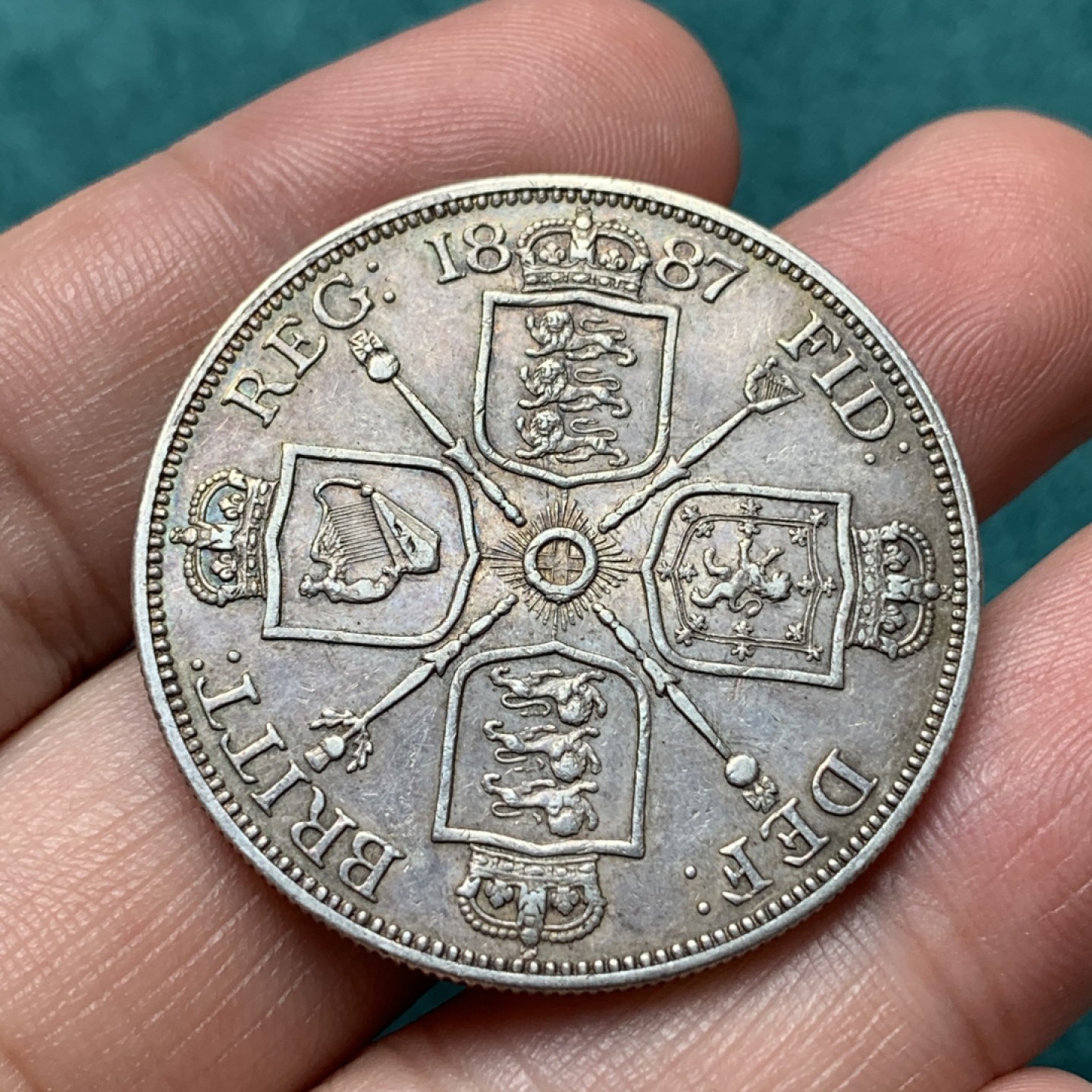 《竞宝斋》第167场-周日，周一，周四 3场 (全场包邮) 英国1887年 维多利亚 高冠 双福林（4先令）银币