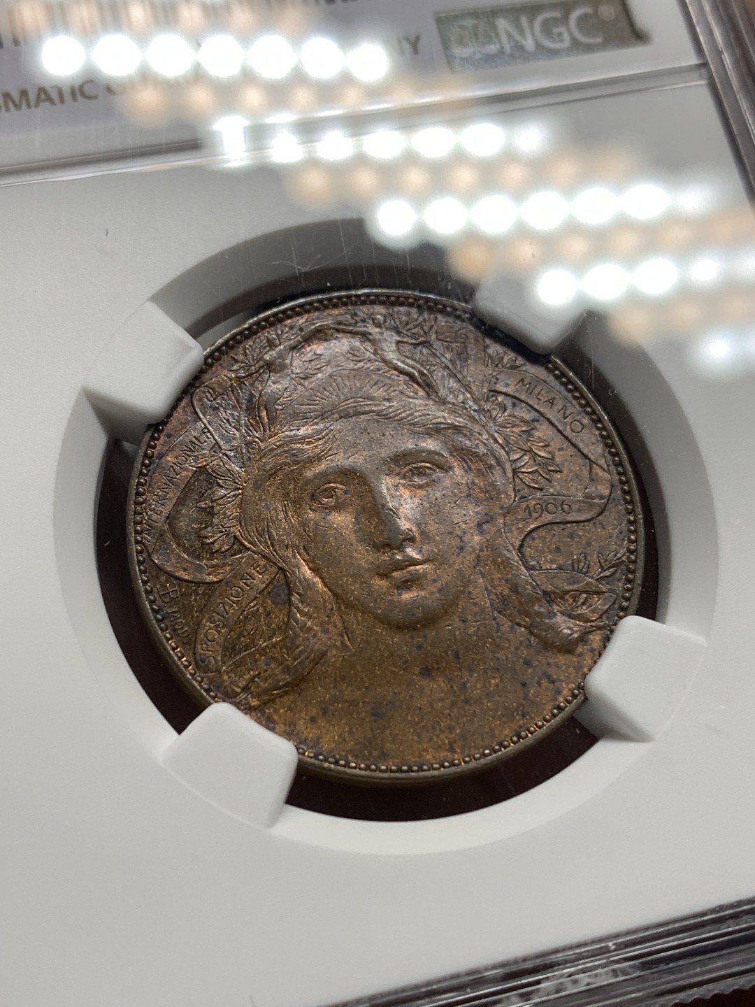 《竞宝斋》第167场-周日，周一，周四 3场 (全场包邮) NGC MS61 意大利 1906年世博会20分代币 雕刻唯美 设计 艺术感极强 十分难找 有价无市