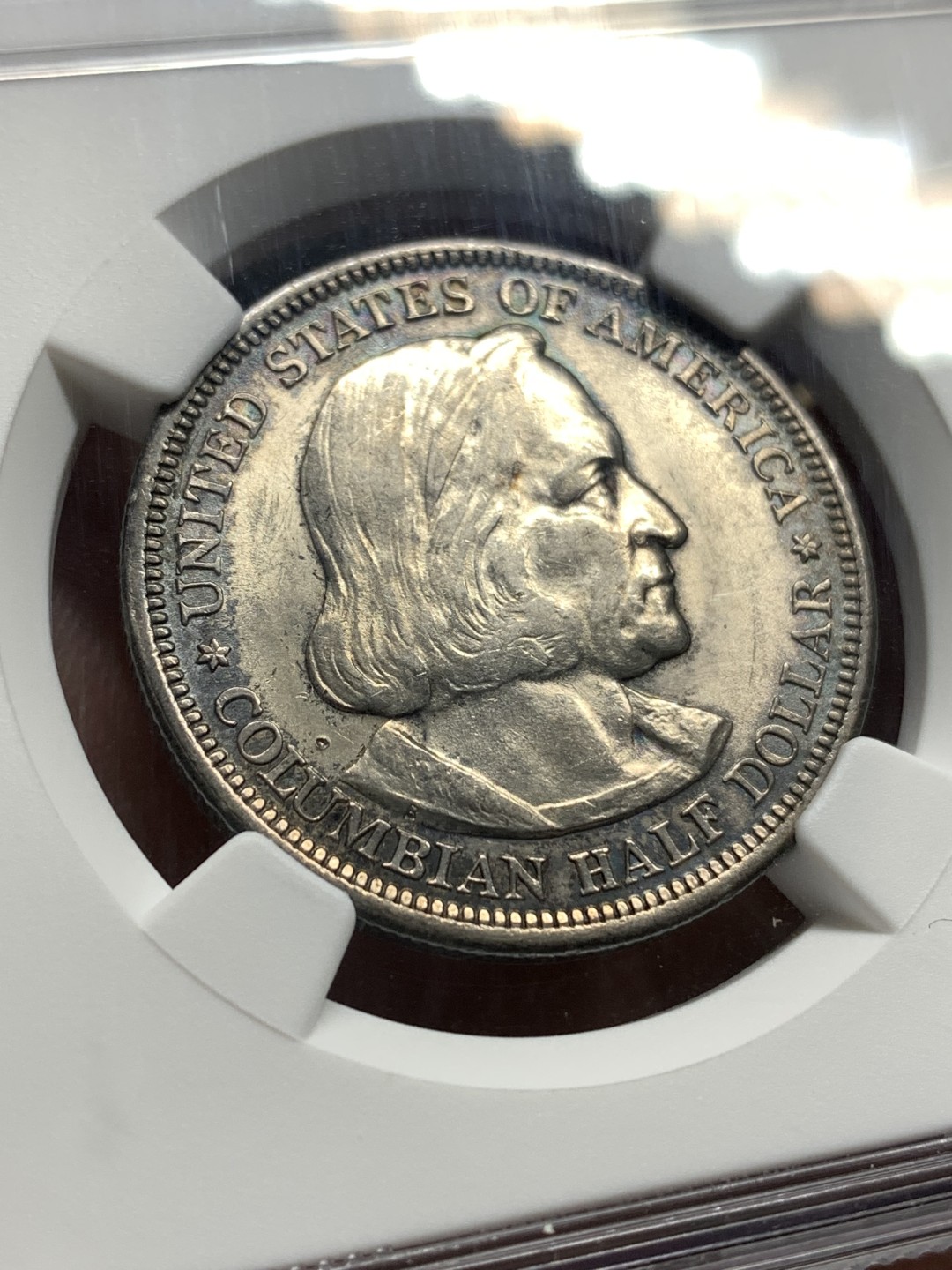 《竞宝斋》第167场-周日，周一，周四 3场 (全场包邮) NGC-AU58 美国 1893年 哥伦布 50美分 半美元 航海纪念 银币 黑色环彩