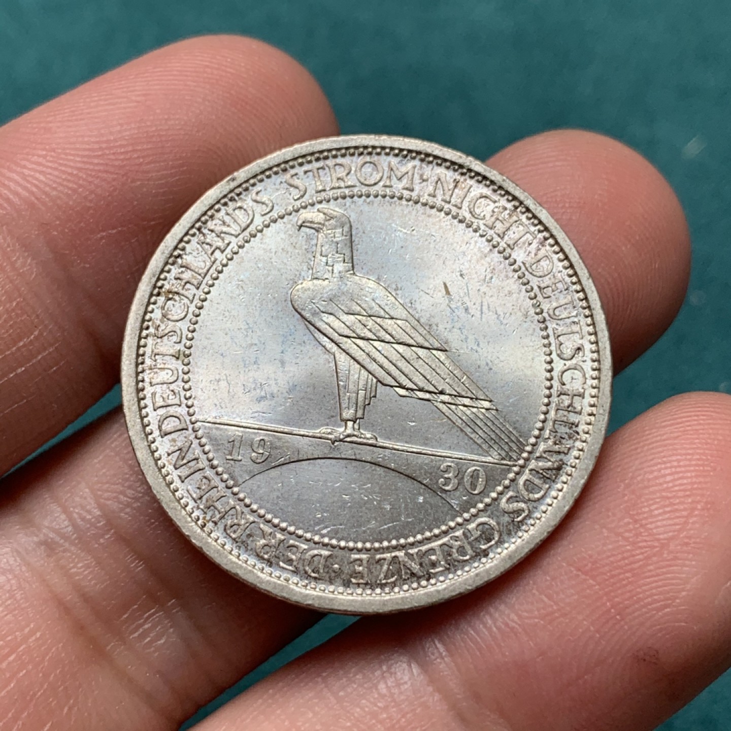 《竞宝斋》第167场-周日，周一，周四 3场 (全场包邮) 1930年 魏玛德国 鹰桥3马克 银币 顶级品相