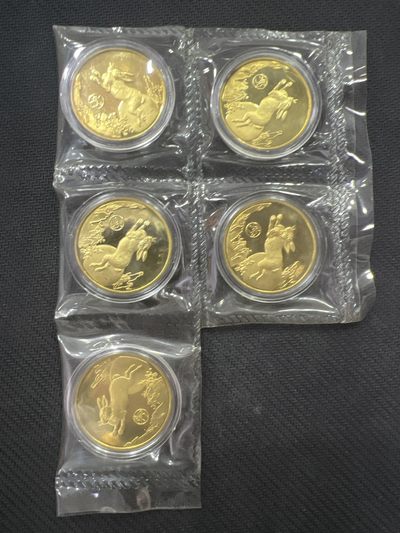 飞翔风筝中国钱币纪念章 - 上海造币厂铸造兔年纪念章原封5连