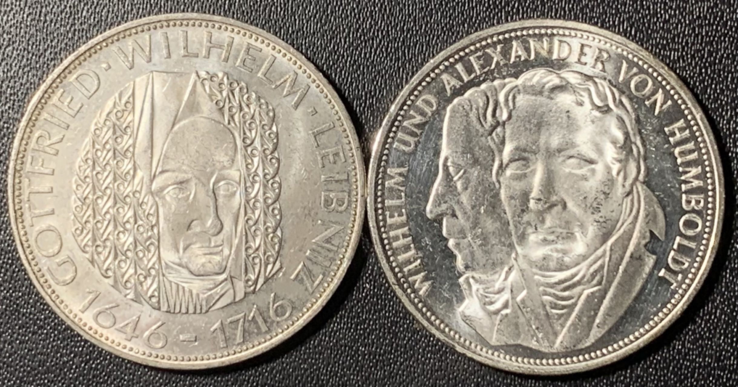 紫瑗钱币——第315期拍卖 联邦德国 1967年 F厂 洪堡兄弟 5马克 2枚一组 共22.4克 0.625银 UNC