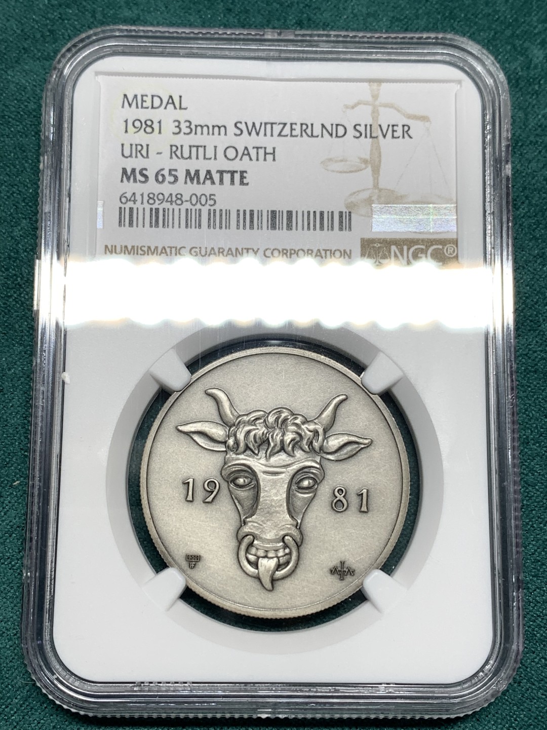 《竞宝斋》第167场-周日，周一，周四 3场 (全场包邮) NGC-MS65 瑞士 1981年 MATTE   乌里射击节银章（亚军分）