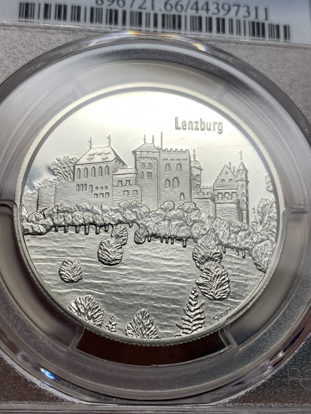 《竞宝斋》第167场-周日，周一，周四 3场 (全场包邮) PCGS-SP66 1960年瑞士 阿尔高射击节 银章 精致工艺 景观设计 很漂亮 背面右侧支撑脚小裂