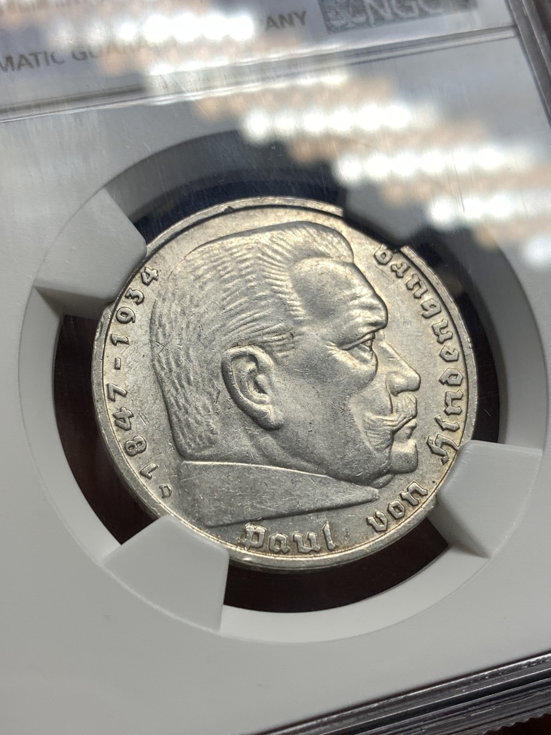 《竞宝斋》第167场-周日，周一，周四 3场 (全场包邮) NGC-MS62 德国 1936年D 兴登堡 鹰版 5马克 银币