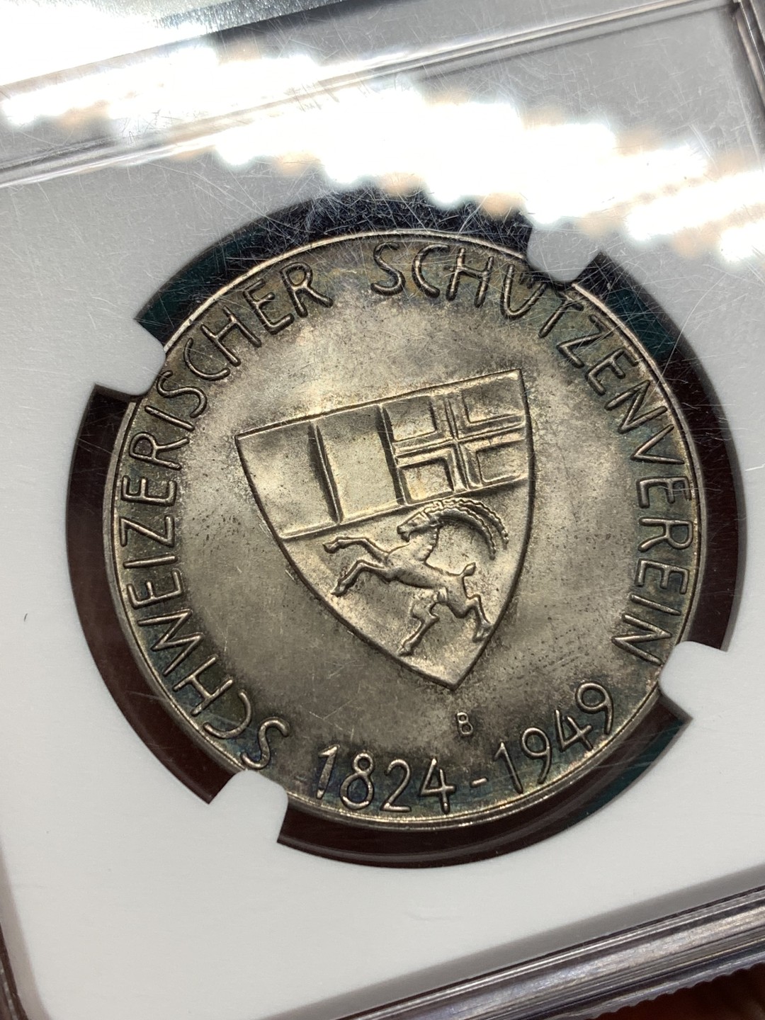 《竞宝斋》第167场-周日，周一，周四 3场 (全场包邮) NGC-MS66 瑞士 1949年格劳宾登射击节银章（发行量小于500枚，亚军分 ）