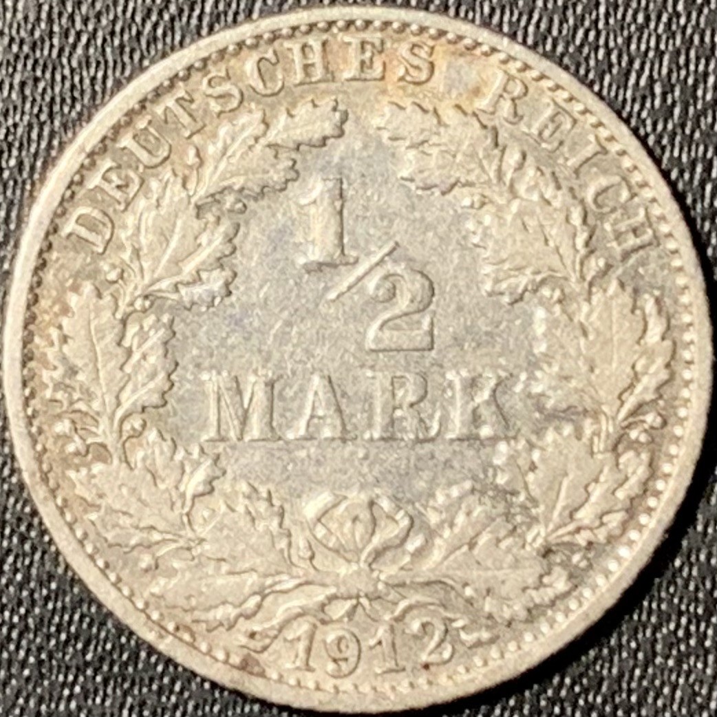紫瑗钱币——第315期拍卖 德国 1912年 F版 第二帝国 1/2马克 2.77克 0.9银
