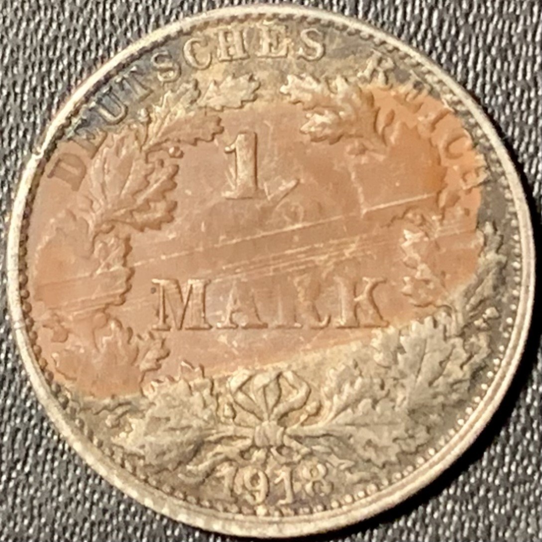 紫瑗钱币——第294期拍卖 德国 1918年 F版 第二帝国 1/2马克 2.77克 0.9银 珠红包浆