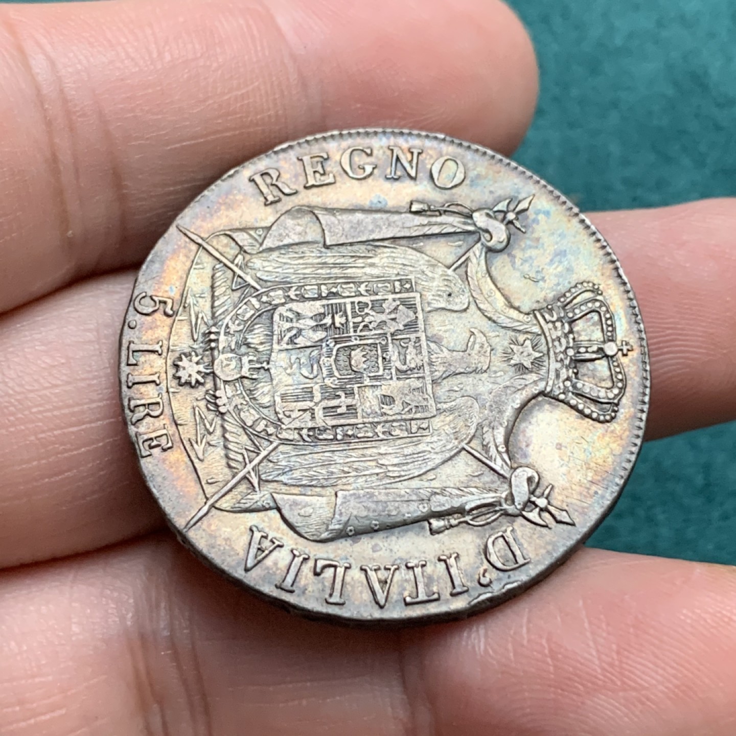 《竞宝斋》第167场-周日，周一，周四 3场 (全场包邮) 法占意大利 1810年 拿破仑5里拉 大银币 少见品种 原味包浆 底板好