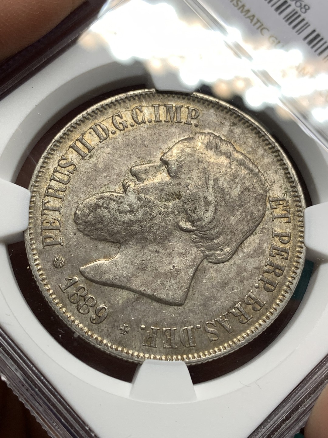 《竞宝斋》第167场-周日，周一，周四 3场 (全场包邮) NGC AU58 巴西 1889年 2000瑞斯 大银币 大胡子原味包浆 很不错