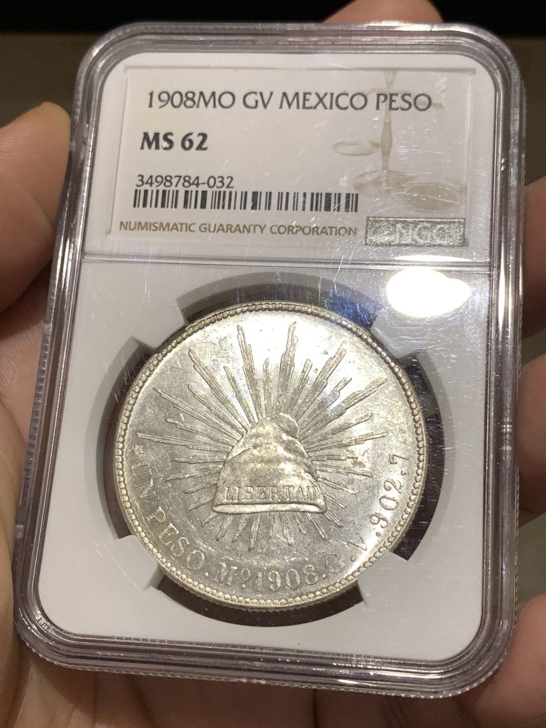 《竞宝斋》第167场-周日，周一，周四 3场 (全场包邮) NGC-MS62 墨西哥 1908 MO GV 直边鹰洋 1比索大银币