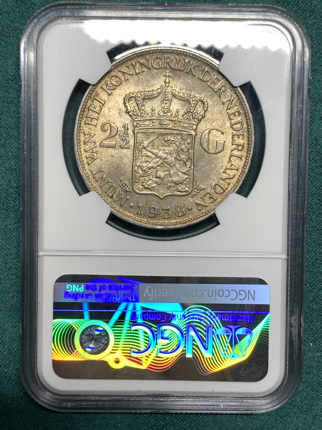《竞宝斋》第167场-周日，周一，周四 3场 (全场包邮) NGC MS63 荷兰 1938年 威廉明娜 深发版 2.5G 大银币 更高分只有2枚