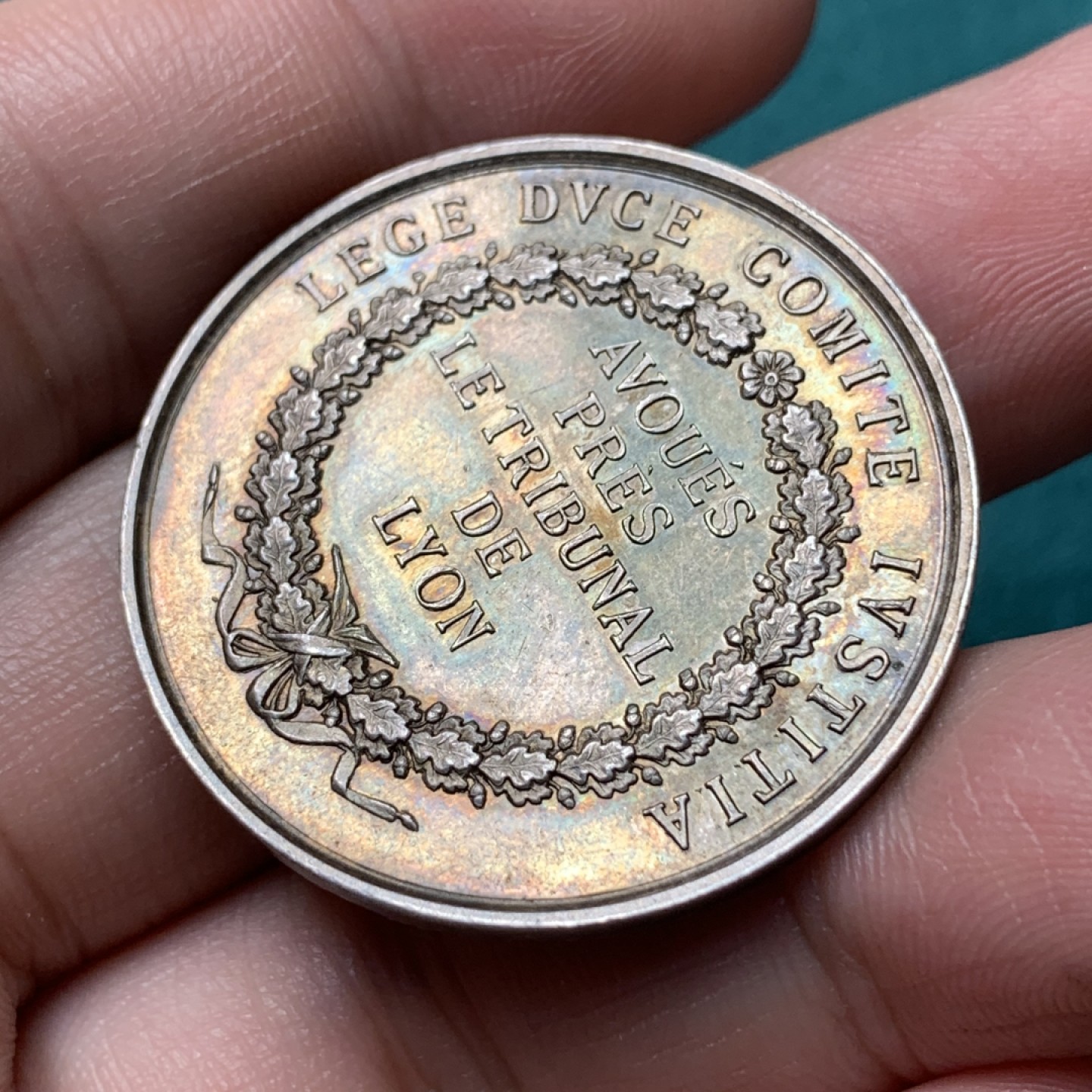 《竞宝斋》第167场-周日，周一，周四 3场 (全场包邮) 法国 1860-1879 里昂法院 银质代币 蜜蜂边铭 深彩包浆 银标 24.5mm 12.2克