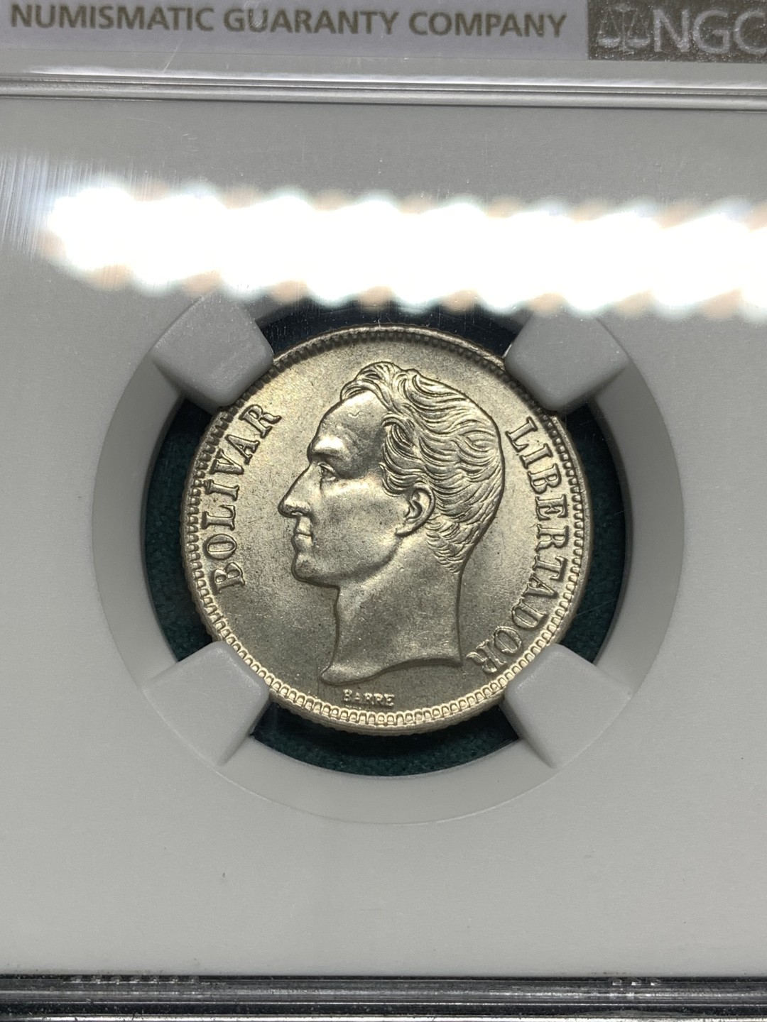 《竞宝斋》第167场-周日，周一，周四 3场 (全场包邮) NGC MS64 委内瑞拉 1954年 1玻利瓦尔 银币 人物非常好