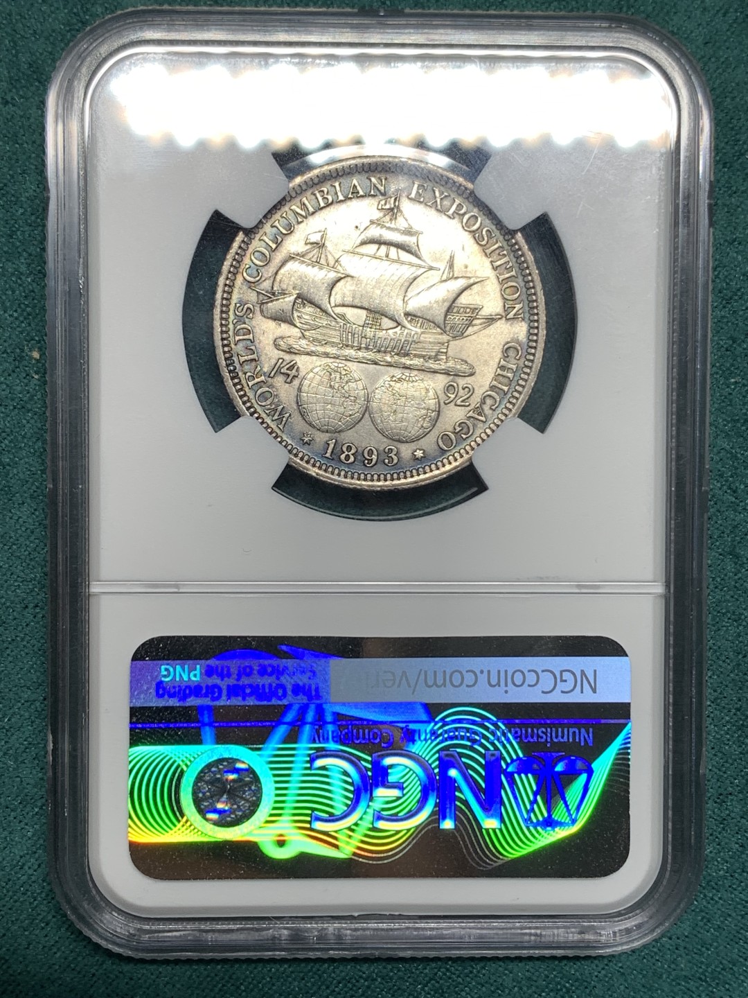 《竞宝斋》第167场-周日，周一，周四 3场 (全场包邮) NGC-AU58 美国 1893年 哥伦布 50美分 半美元 航海纪念 银币 黑色环彩