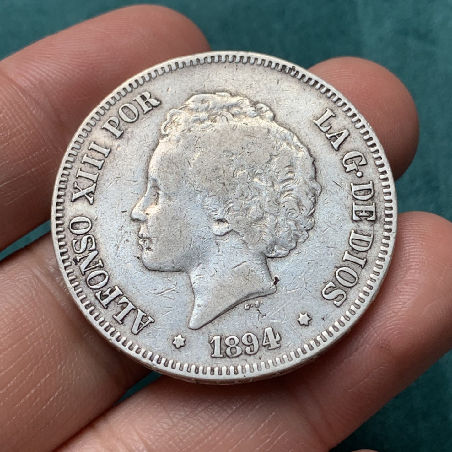 《竞宝斋》第167场-周日，周一，周四 3场 (全场包邮) 1894年阿方索十三世爆炸头5比塞塔银币