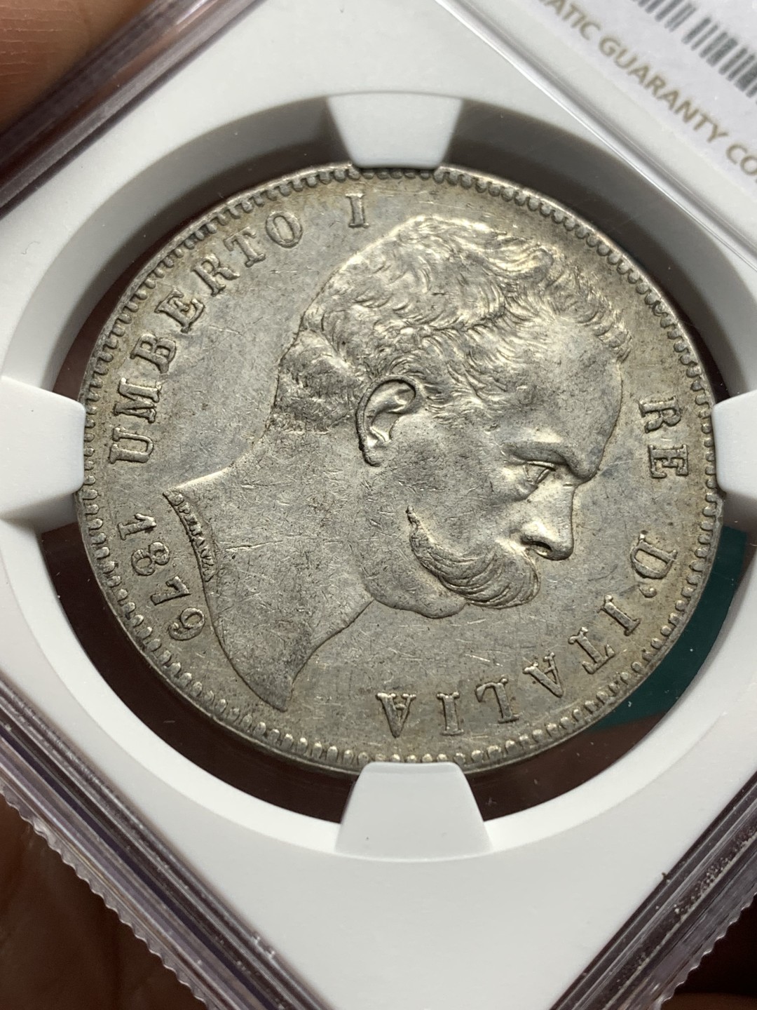 《竞宝斋》第167场-周日，周一，周四 3场 (全场包邮) NGC-AU50 意大利1879年 翁贝托5里拉大银币 老包浆 难得50分