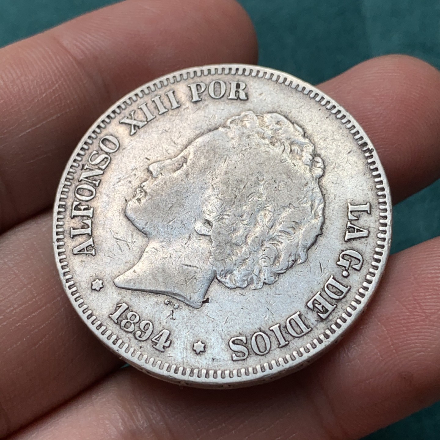 《竞宝斋》第167场-周日，周一，周四 3场 (全场包邮) 1894年阿方索十三世爆炸头5比塞塔银币