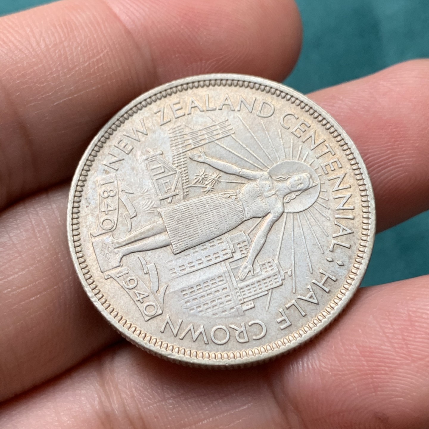 《竞宝斋》第167场-周日，周一，周四 3场 (全场包邮) 新西兰1940年半克朗银币 新西兰建立百年纪念 乔治六世