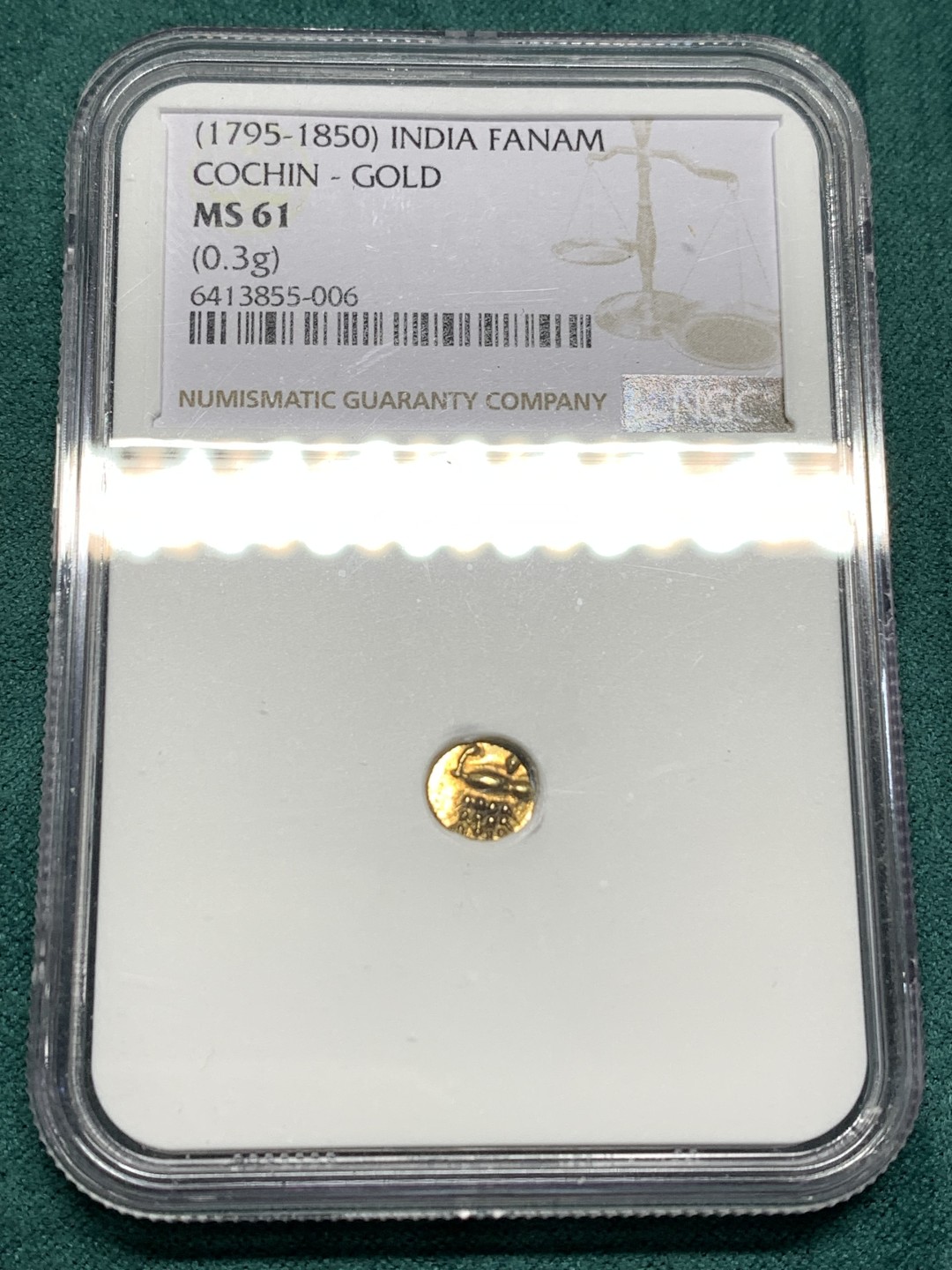 《竞宝斋》第167场-周日，周一，周四 3场 (全场包邮) NGC MS61 印度坎钦 1795年 FANAM金币 上MS 不容易 打制清晰