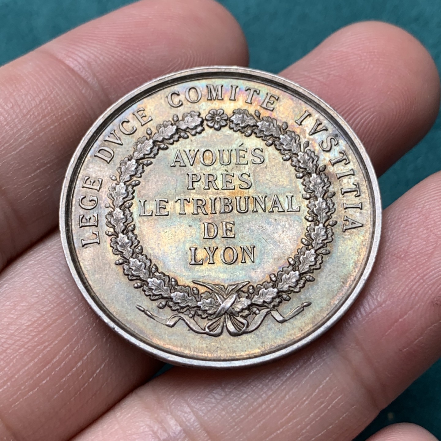 《竞宝斋》第167场-周日，周一，周四 3场 (全场包邮) 法国 1860-1879 里昂法院 银质代币 蜜蜂边铭 深彩包浆 银标 24.5mm 12.2克