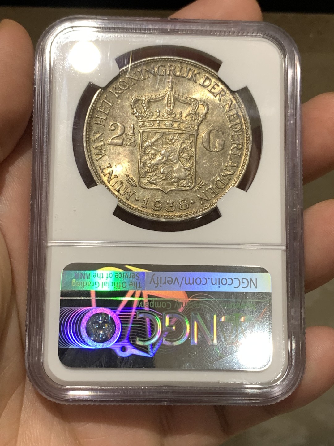 《竞宝斋》第167场-周日，周一，周四 3场 (全场包邮) NGC MS63 荷兰 1938年 威廉明娜 深发版 2.5G 大银币 更高分只有2枚