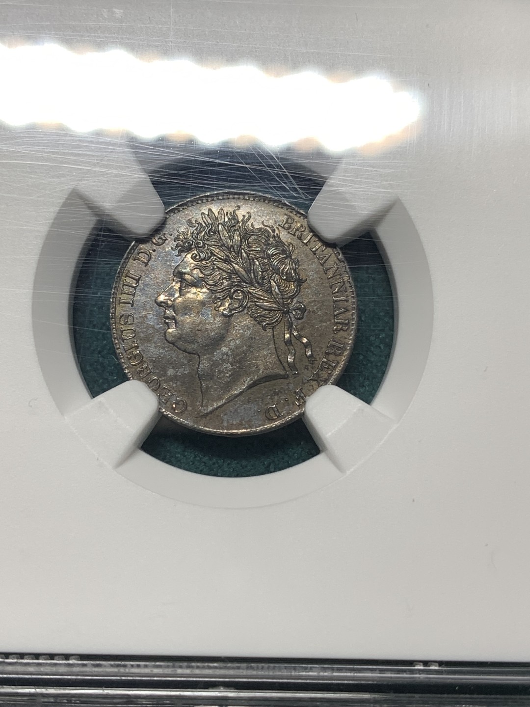 《竞宝斋》第167场-周日，周一，周四 3场 (全场包邮) NGC AU58-MS61 英国 1830年 乔治四世 濯足节银币 通体欧洲五彩包浆 低评状态 乔四在位仅9年 发行量比后面的濯足币少很多 全套有分不容易 参考2018年外拍一套状态稍逊的裸币成交432美元