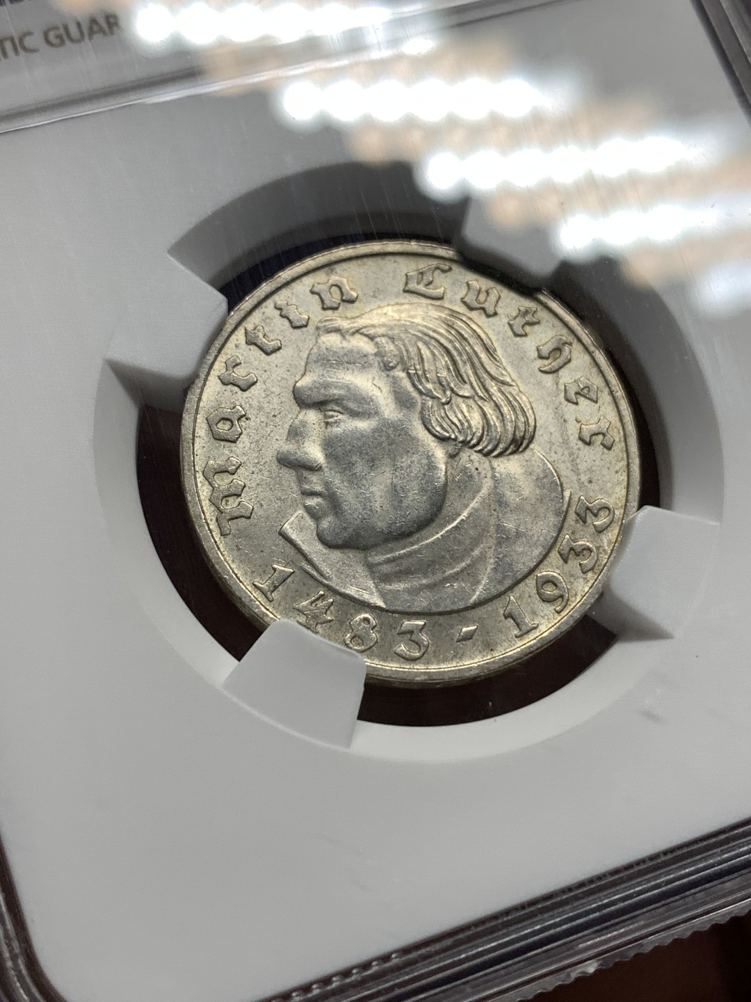 《竞宝斋》第167场-周日，周一，周四 3场 (全场包邮) NGC UNC 德国1933年D版路德2马克银币 转光好 低评