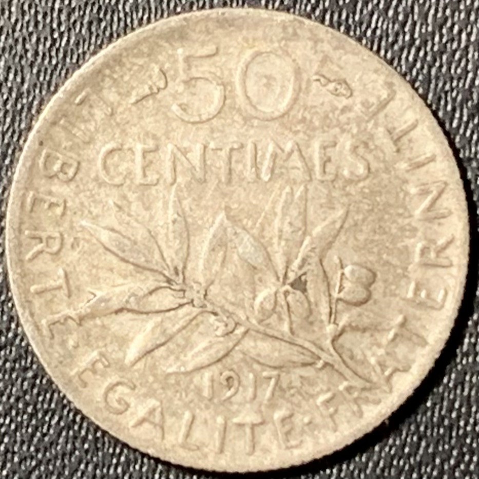 紫瑗钱币——第294期拍卖 法国 1917年 播种女神 50分 2.5克 0.835银