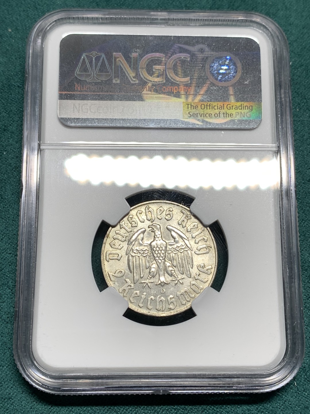 《竞宝斋》第167场-周日，周一，周四 3场 (全场包邮) NGC UNC 德国1933年D版路德2马克银币 转光好 低评
