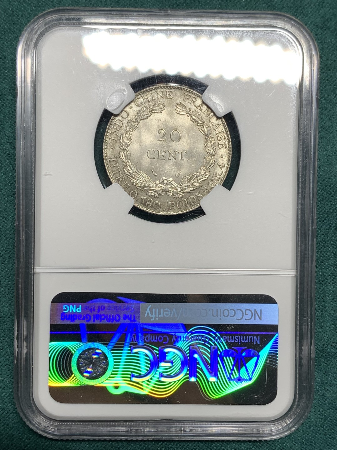 《竞宝斋》第167场-周日，周一，周四 3场 (全场包邮) NGC-MS64 法属印支1937年小坐洋 20分银币