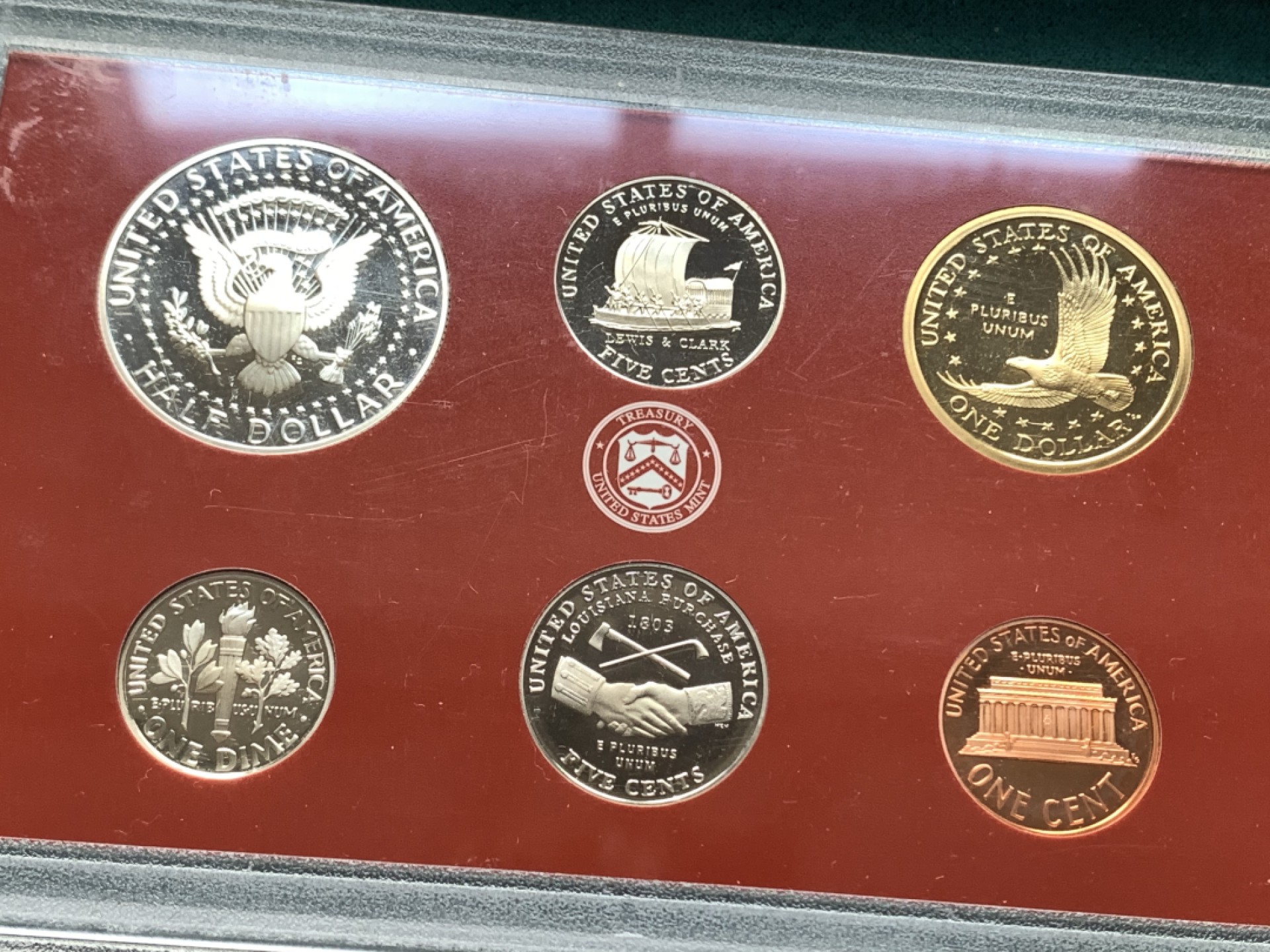 《竞宝斋》第167场-周日，周一，周四 3场 (全场包邮) 2004年美国精制银质套币，含1枚50美分，5枚25美分，1枚10美分共7枚银币