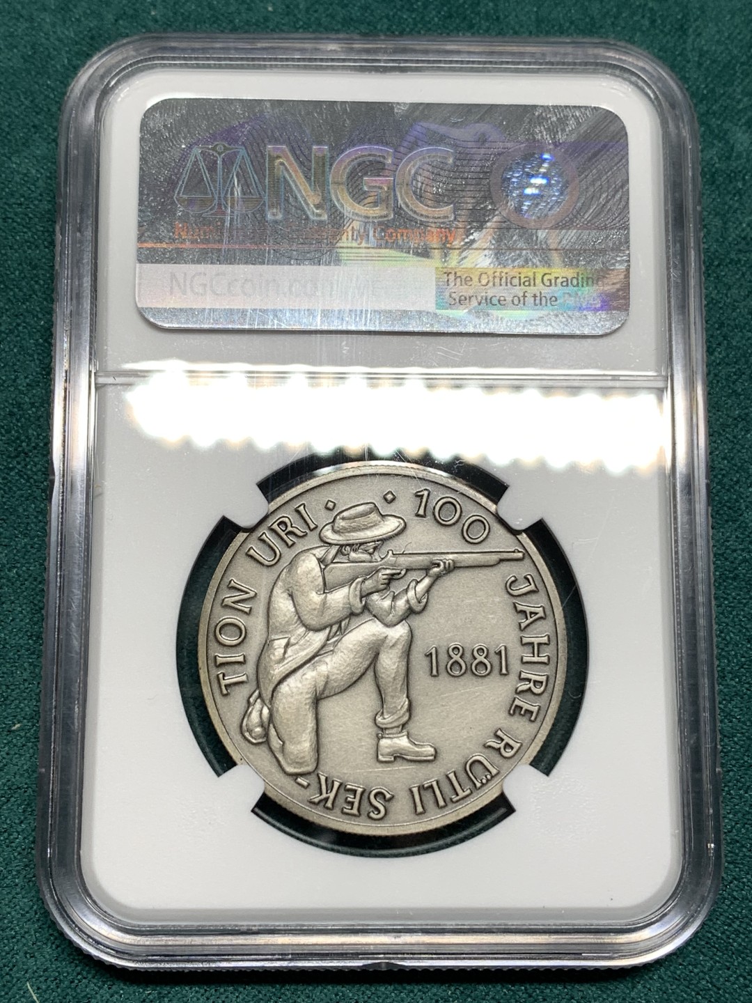 《竞宝斋》第167场-周日，周一，周四 3场 (全场包邮) NGC-MS65 瑞士 1981年 MATTE   乌里射击节银章（亚军分）