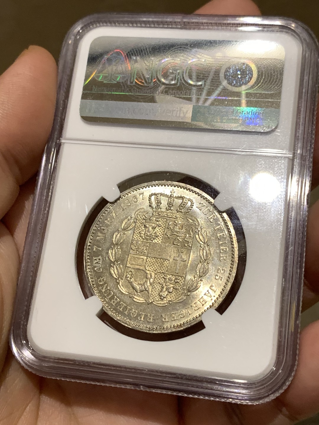 《竞宝斋》第167场-周日，周一，周四 3场 (全场包邮) NGC MS62 德国 1867年 梅克伦堡-施韦林大公国 弗里德里希二世 在位25周年 泰勒银币 1W枚的量 难得品种