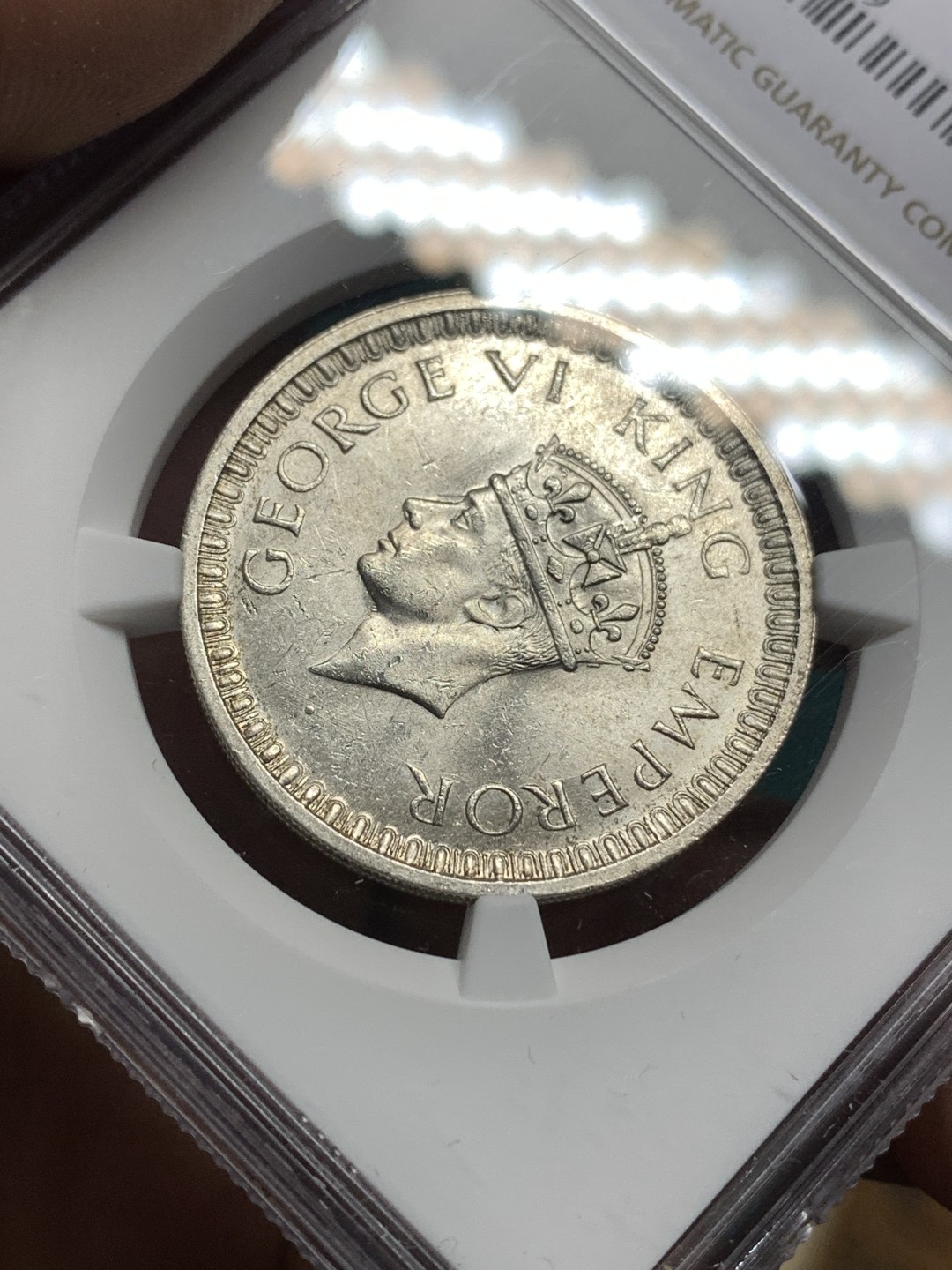 《竞宝斋》第167场-周日，周一，周四 3场 (全场包邮) NGC MS62 英属印度1942年乔治六世1卢比银币